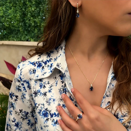 שרשרת ותליון ספיר מזהב 14K
