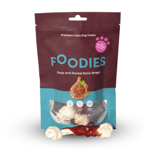 FOODIES – גלילת ברווז עם עצם דנטלית 100 גרם טבעי לכלבים