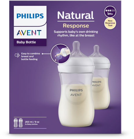 2 בקבוקי האכלה 260 מ''ל Avent Natural Response - צבע שקוף