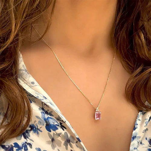 שרשרת ותליון פינק טופז זהב 14K