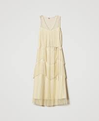 Long tulle dress with pleated flounces