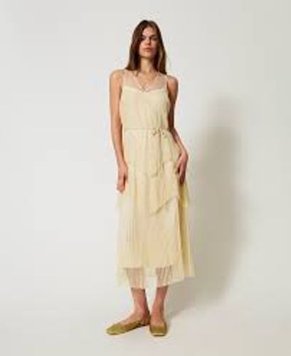 Long tulle dress with pleated flounces