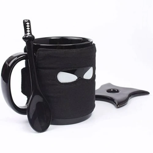 ספל נינג'ה עם תחתית וכפית חרב סמוראי Ninja