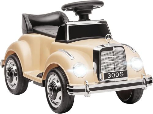 בימבה ממונעת 6V בדמות מרצדס וינטג' S300 עם אורות, אפקטים קוליים ומערכת מולטימדיה - בז'