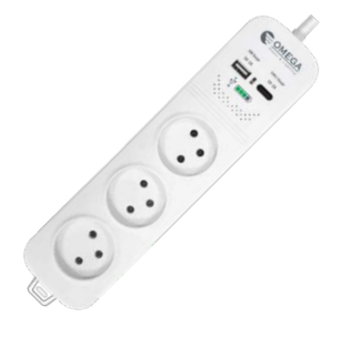 רב שקע 3 שקעים C-TYPE+USB, זרם טעינה A,2 כבל 1 מ' , בשקית תלייה 