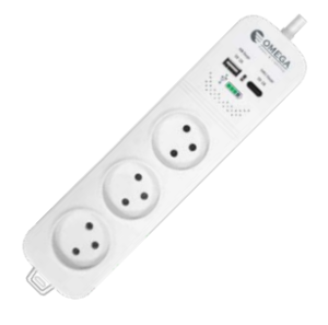 רב שקע 3 שקעים C-TYPE+USB, זרם טעינה A,2 כבל 1 מ
