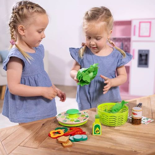 ערכה להכנת סלט 28 חלקים מעץ עם קערה מסובבת