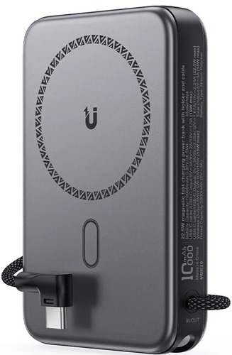 מטען נייד מגנטי (סוללת גיבוי) 10000mAh לטעינה אלחוטית מהירה 22.5W, אפור מטאלי