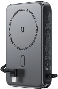 מטען נייד מגנטי (סוללת גיבוי) 10000mAh לטעינה אלחוטית מהירה 22.5W, אפור מטאלי
