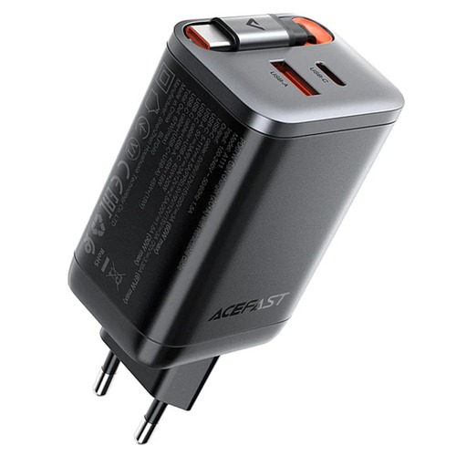 מטען מהיר ייחודי הכולל כבל טעינה USB-C נשלף ויציאות טעינה USB-A ו-USB-C