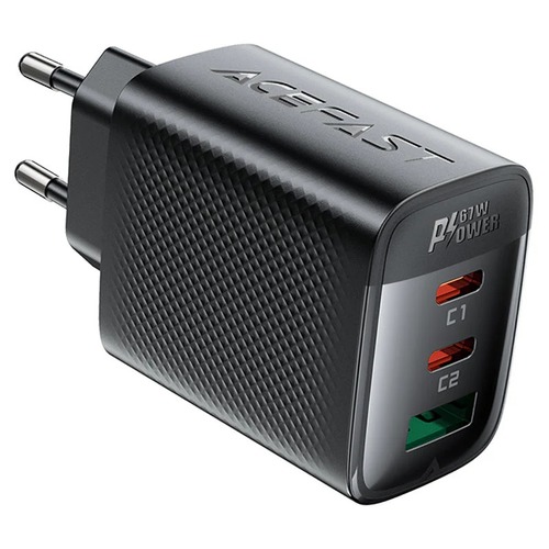 ראש מטען מהיר בעל 2 יציאות USB-C ויציאת USB-A, טעינה מהירה PD45W, שחור