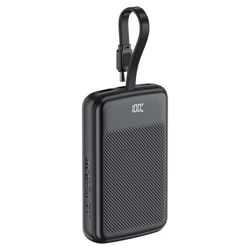 מטען נייד (סוללת גיבוי) 10000mAh לטעינה מהירה PD 22.5W עם כבל טעינה USB-C מובנה, שחור