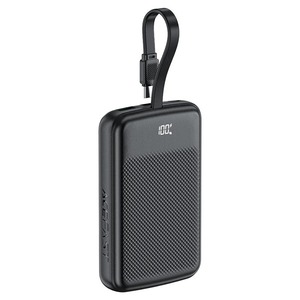 מטען נייד (סוללת גיבוי) 10000mAh לטעינה מהירה PD 22.5W עם כבל טעינה USB-C מובנה, שחור