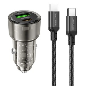 סט מטען מהיר לרכב הכולל ראש טעינה USB-C+USB-A וכבל טעינה USB-C ל-USB-C,