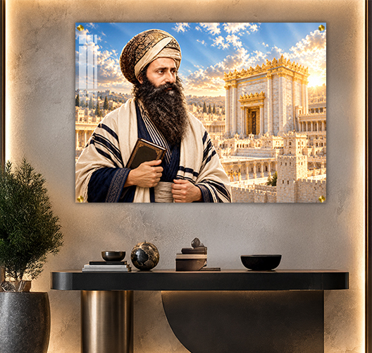 תמונות צדיקים - הבן איש חי על רקע בית המקדש קנבס/זכוכית