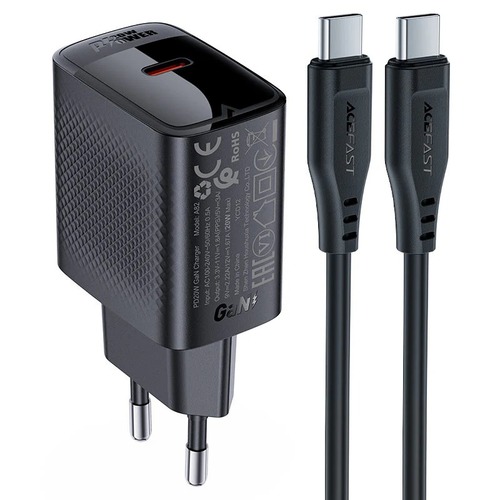 ראש מטען מהיר USB-C, טעינת PD20W מהירה, שחור