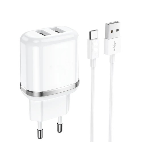 סט טעינה הכולל ראש מטען מהיר 2 יציאות USB-A וכבל USB-A ל-USB-C