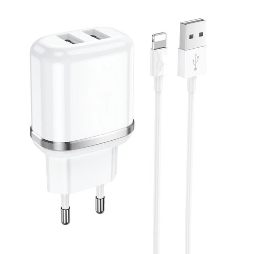 סט טעינה הכולל ראש מטען מהיר 2 יציאות USB-A וכבל USB-A ל-Lightning