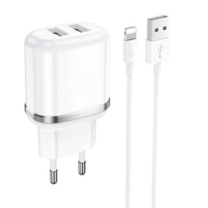 סט טעינה הכולל ראש מטען מהיר 2 יציאות USB-A וכבל USB-A ל-Lightning