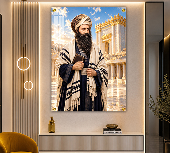 תמונות צדיקים - הבן איש עם ספר תורה רקע בית המקדש קנבס/זכוכית