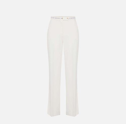 Trousers in lightweight crêpe fabric with logo ribbon