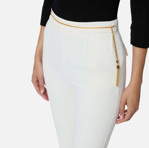 Trousers in lightweight crêpe fabric with jewel chain