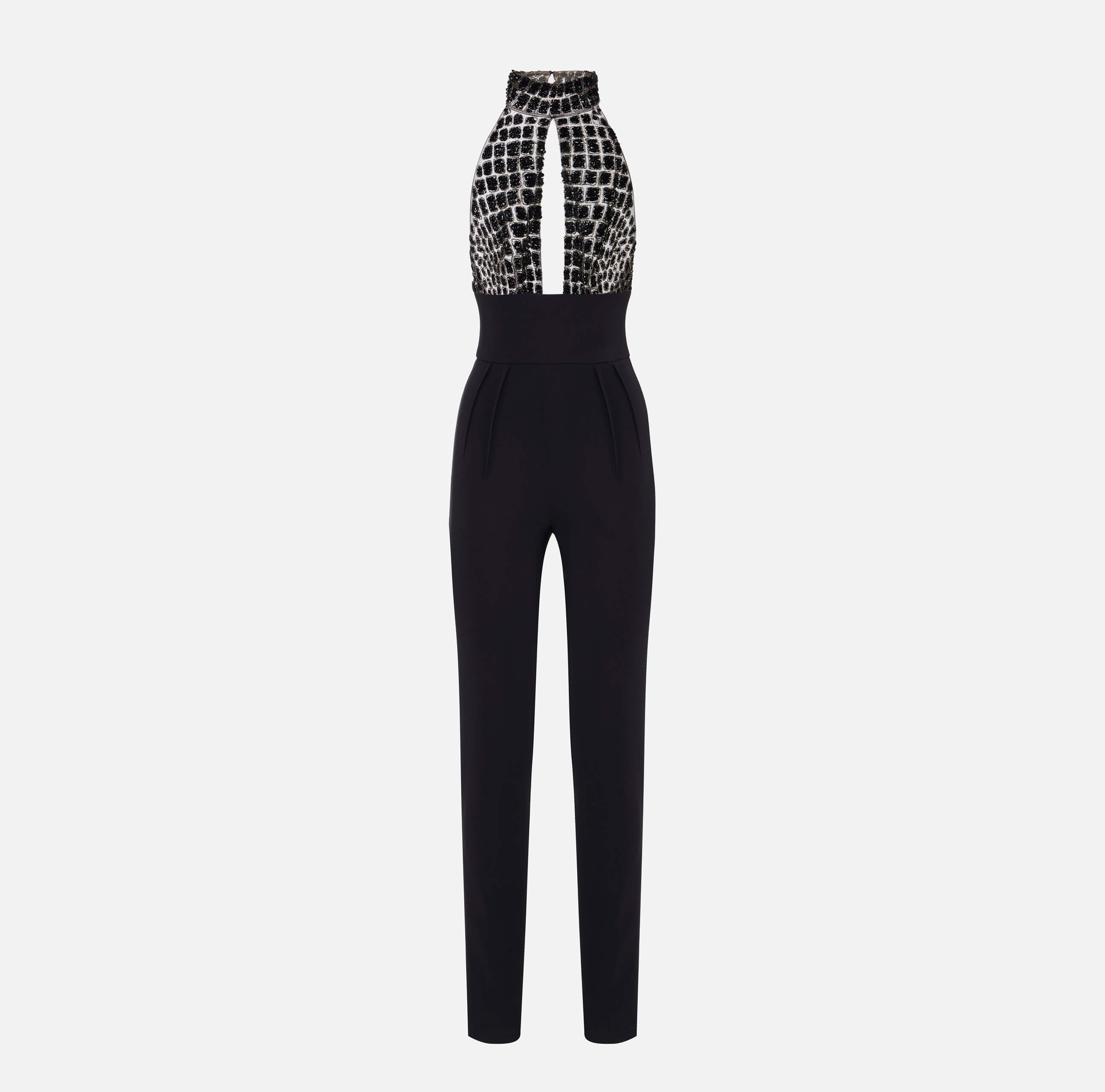 Jumpsuit in tulle and crêpe fabrics with crocodile embroideries