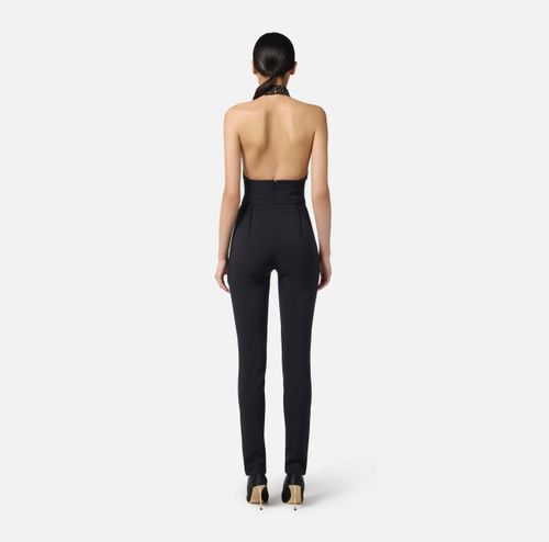 Jumpsuit in tulle and crêpe fabrics with crocodile embroideries