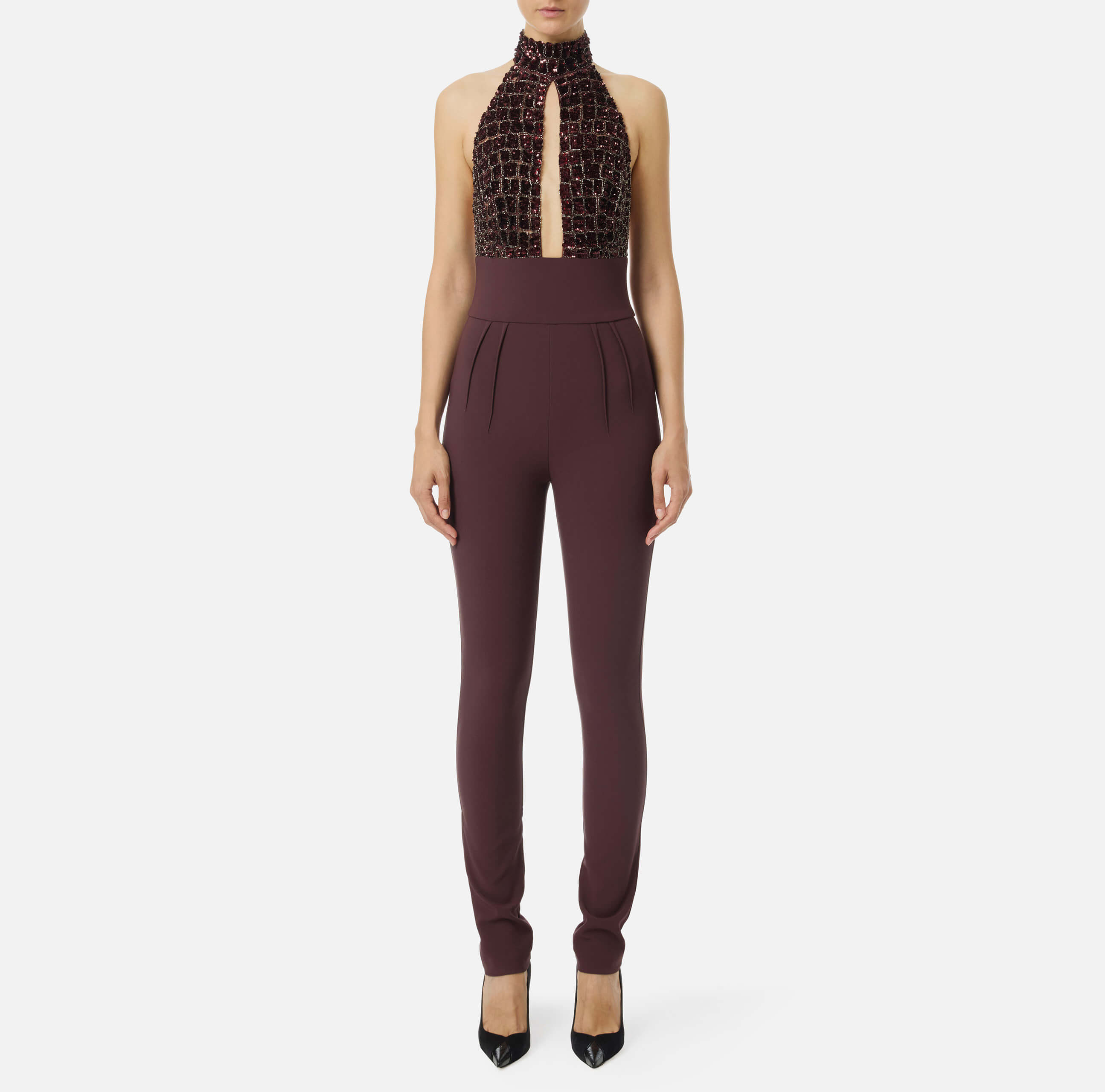 Jumpsuit in tulle and crêpe fabrics with crocodile embroideries