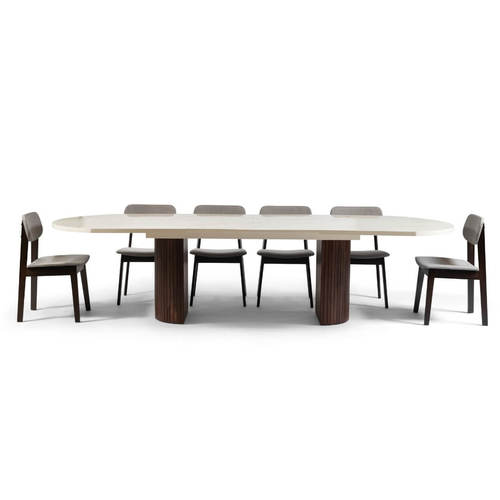 MILAN SET | סט פינת אוכל אובלית נפתחת דגם מילאן כולל 6 כיסאות מעץ עם מושב מרופד
