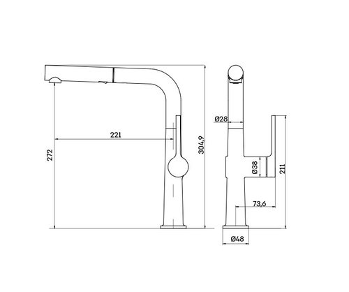 שירטוט ברז מטבח 306368F16S נשלף SLIM פיה מסתובבת נירוסטה מוברש חמת