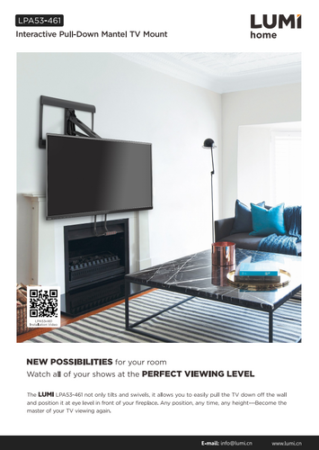 זרוע קיר הידראולית לטלוויזיה עם ידית לשינוי גובה לומי עד Lumi Brateck 43