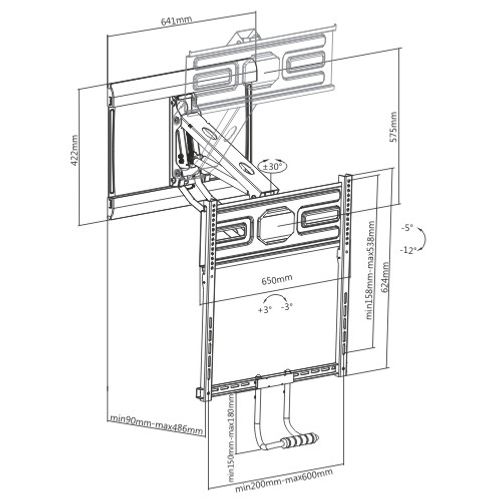 זרוע קיר הידראולית לטלוויזיה עם ידית לשינוי גובה לומי עד Lumi Brateck 43