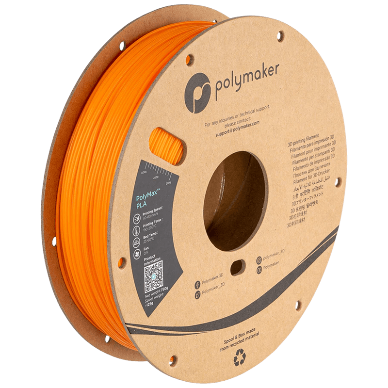 פילמנט כתום מחוזק סיבים 750 גרם 1.75 מ"מ - PolyMax Tough PLA Orange