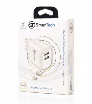 מטען קיר 12W עם כבל טייפ-סי - דגם STTC12W-DO מבית SmarTech