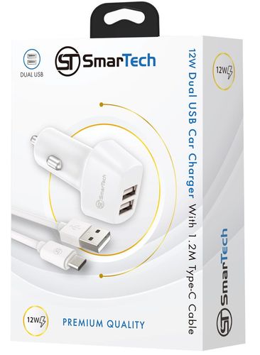 מטען רכב 12W עם כבל טייפ-סי - דגם STCC12W-DO מבית SmarTech