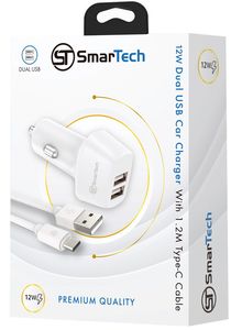 מטען רכב 12W עם כבל טייפ-סי - דגם STCC12W-DO מבית SmarTech