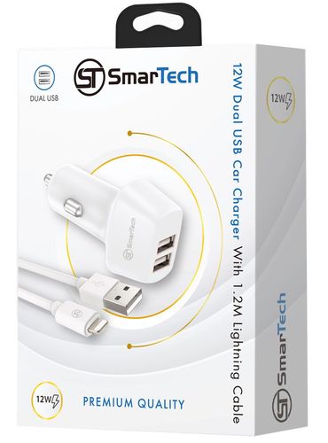 מטען רכב 12W עם כבל Lightning למכשירי אפל - דגם STCC12W-DO מבית SmarTech