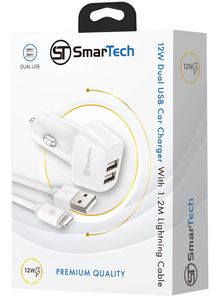 מטען רכב 12W עם כבל Lightning למכשירי אפל - דגם STCC12W-DO מבית SmarTech