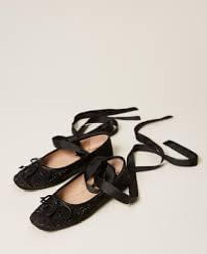 Ballet flats with Oval T embroidery and rhinestones
