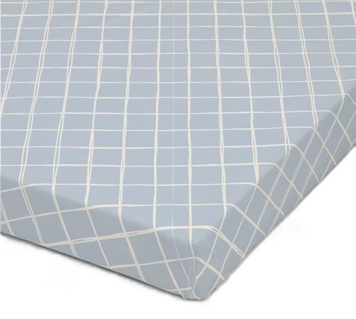 סדין למיטת תינוק/מעבר 100% כותנה טריקו - תכלת וינטג' משבצות