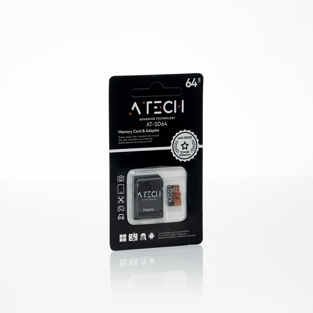 כרטיס זיכרון MicroSD בנפח 64GB – דגם AT-SD64 מבית ATech