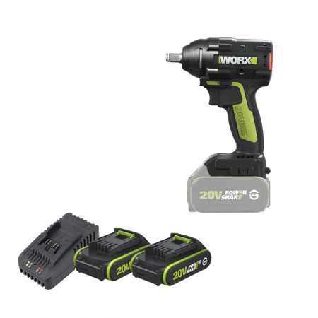 מברגת מפתח בוקסה 1/2 20V (N/M) 500 מקצועית WU289.9 + שתי סוללות WORX 