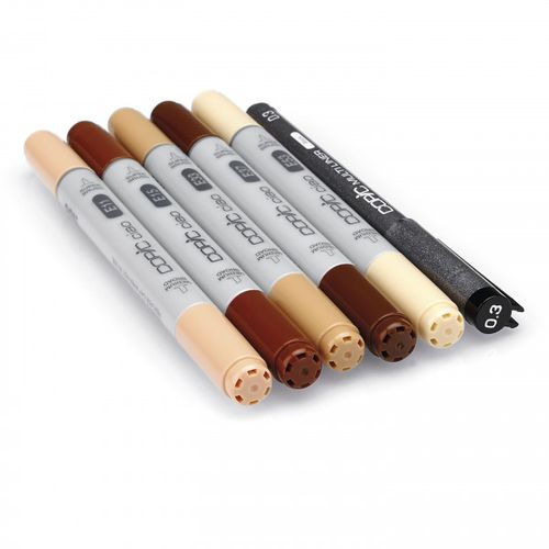סט 5 טושים  בגווני עור כהה Copic ciao וליינר
