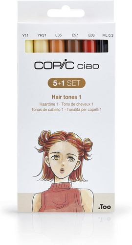סט 5 טושים  בגווני שיער ג'ינג'י Copic ciao וליינר