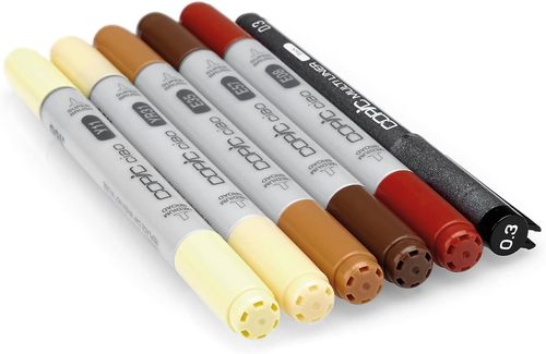 סט 5 טושים  בגווני שיער ג'ינג'י Copic ciao וליינר