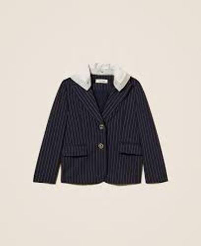 Pinstripe blazer with hood