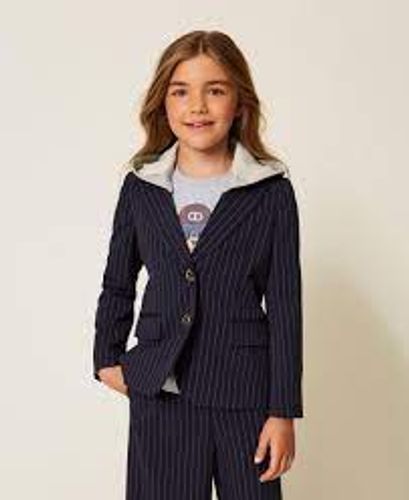 Pinstripe blazer with hood