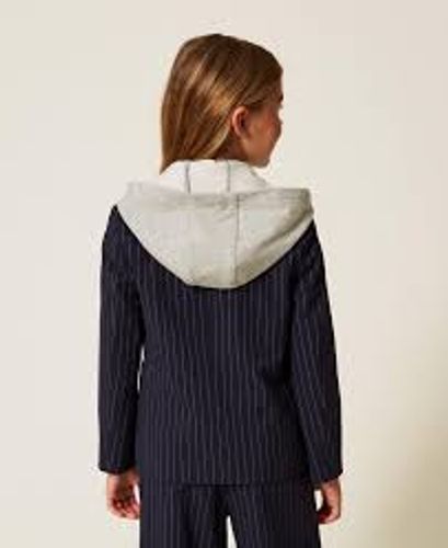 Pinstripe blazer with hood