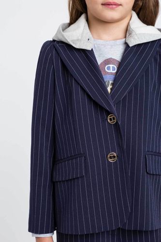 Pinstripe blazer with hood